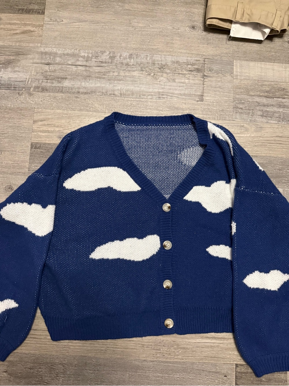 SHEIN Navy Blue Cloud-Print V-Neck Button Cardigan